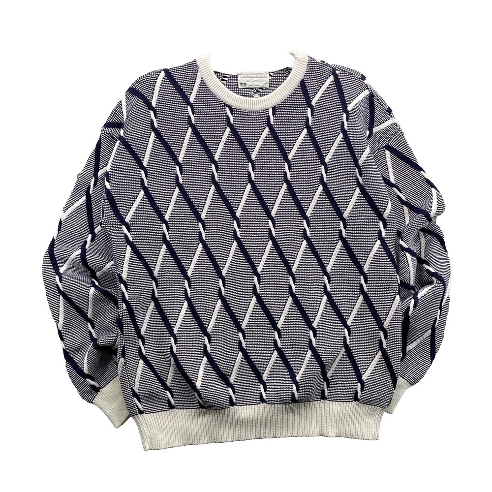 Vintage Lord Jeff Sweater XL Gray‎ 3D Knit Retro Cabin Academic 90s Made in USA